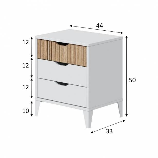 Mesita de noche Melamina Blanco - Madera claro 33x44x50