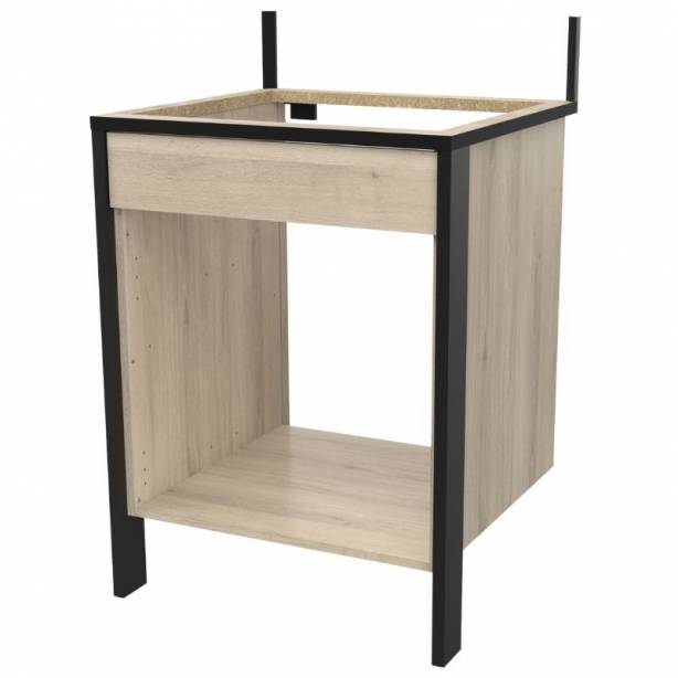 Cocina modular completa Melamina Negro - Madera Claro 220x35