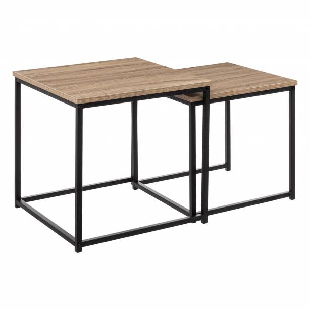 Mesa de centro Acero Negro - Madera Claro 45x45x45