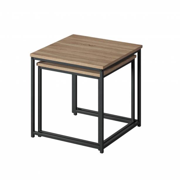 Mesa de centro Acero Negro - Madera Claro 45x45x45