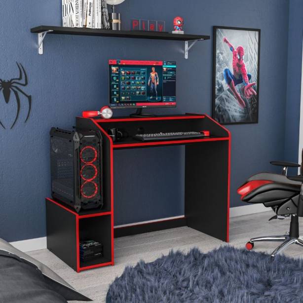 Mesa Gamer Melamina Negro - Rojo 116x90x53