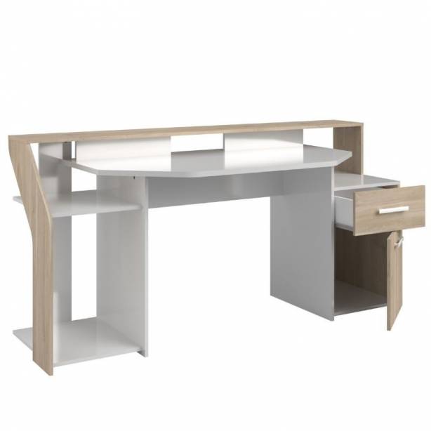 Mesa Gamer Melamina Blanco - Madera claro 178x88x68