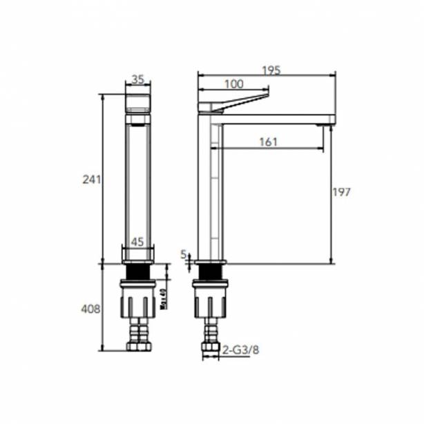 Grifo lavabo Latón - Zinc Cromado 20x24x5