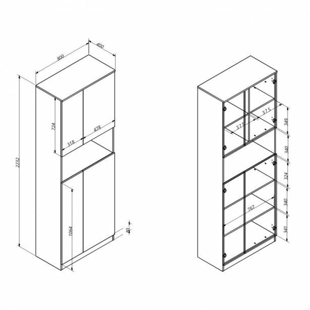 Estantería librería Melamina Gris - Madera Claro 80x223x40