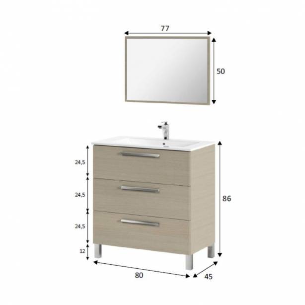 Mueble baño con lavabo Melamina Madera claro 80x86x45