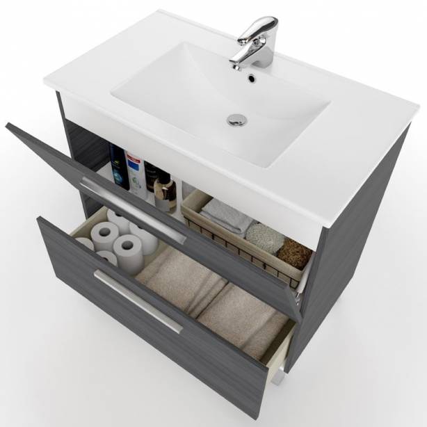 Mueble baño con lavabo Melamina - Acero Gris 80x80x45