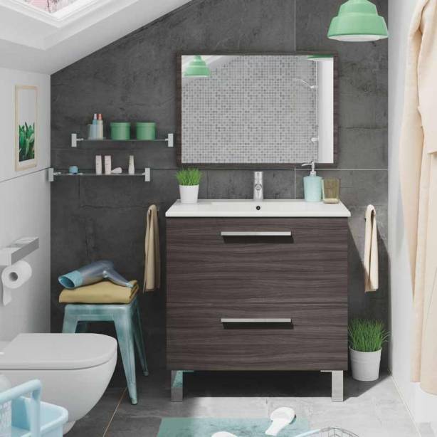 Mueble baño con lavabo Melamina - Acero Gris 80x80x45