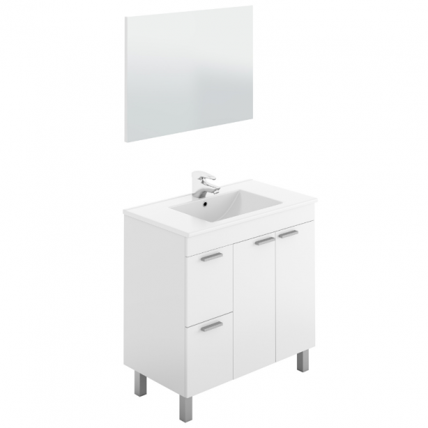 Mueble baño con lavabo Melamina - Acero Blanco 80x80x45