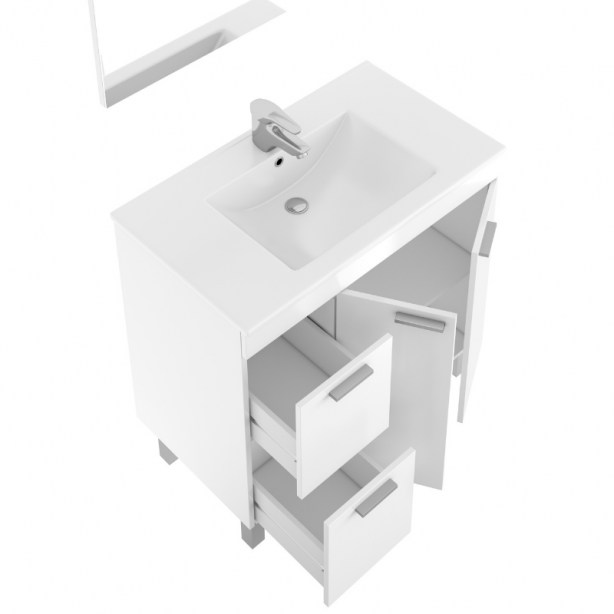 Mueble baño con lavabo Melamina - Acero Blanco 80x80x45