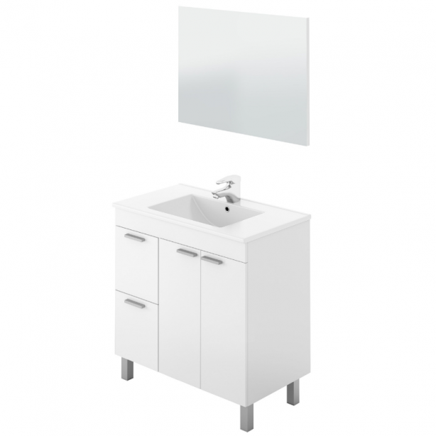 Mueble baño con lavabo Melamina - Acero Blanco 80x80x45