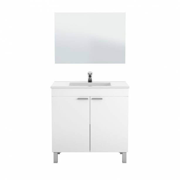 Mueble baño con lavabo Melamina - Acero Blanco 80x80x45