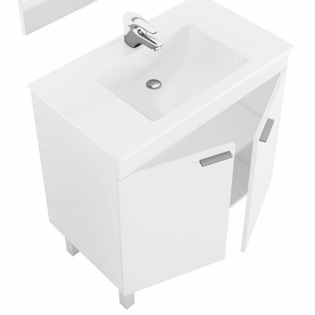 Mueble baño con lavabo Melamina - Acero Blanco 80x80x45