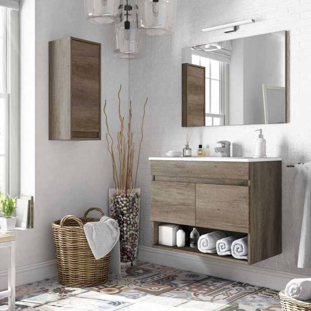 Mueble baño con lavabo Melamina Madera oscuro 80x64x45