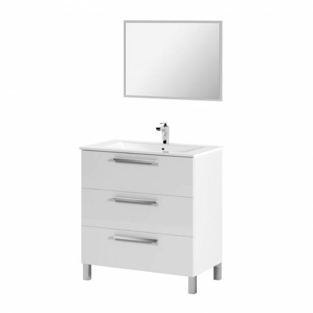 Mueble baño con lavabo Melamina - Metal Blanco 80x86x45