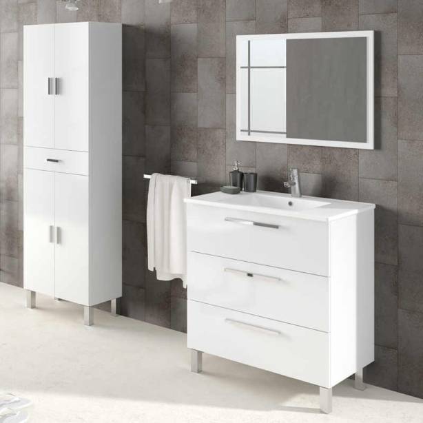 Mueble baño con lavabo Melamina - Metal Blanco 80x86x45