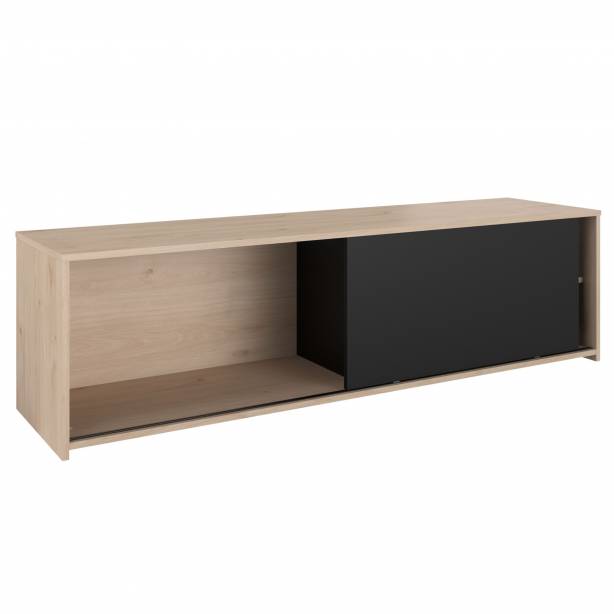 Mueble TV Melamina Negro - Madera Claro 155x43x40