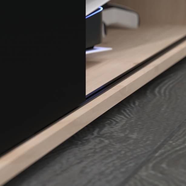 Mueble TV Melamina Negro - Madera Claro 155x43x40