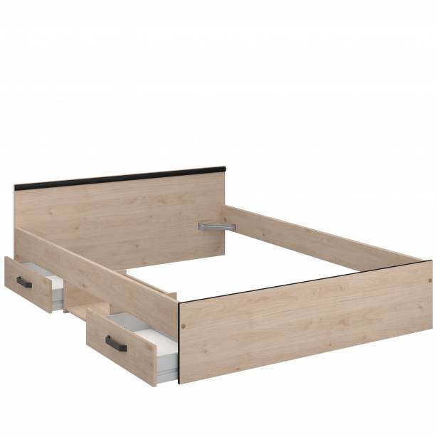 Cama Juvenil Melamina Madera claro - Negro 146x59x193