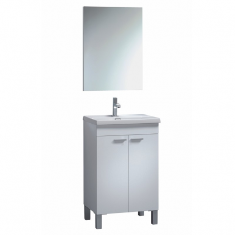 Mueble de baño de 50cm y espejo sin lavamanos . Blanco Brillo