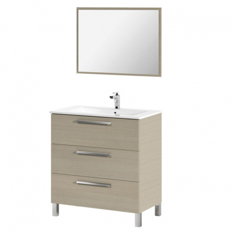 Mueble de baño 3 cajones con espejo en color roble.